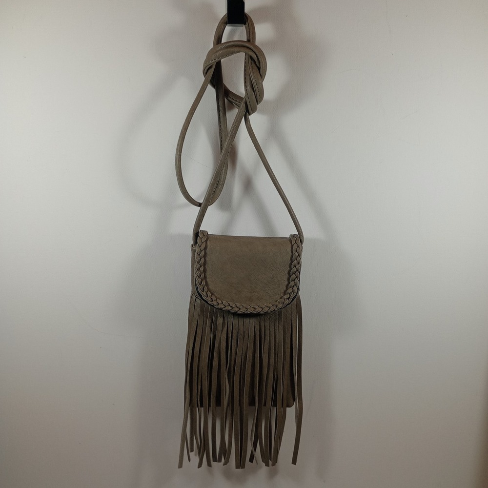 Mellow World Crossbody Phone Bag Small Taupe Good Boho Fringe Braided Western